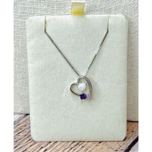Felicia Design Sterling Silver 925 Opal Amethyst‎ Heart Pendant Necklace NWOT